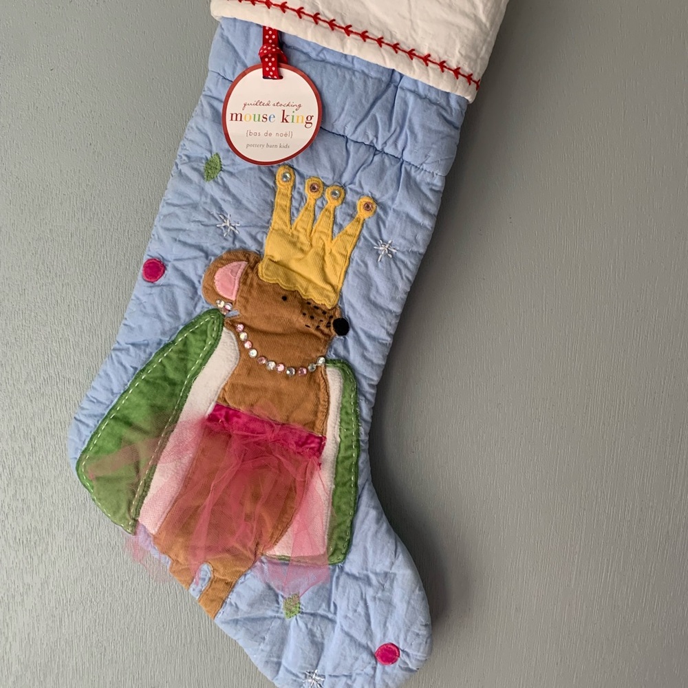 Pottery Barn kids quilted mouse king Christmas stocking. Light blue. NWT